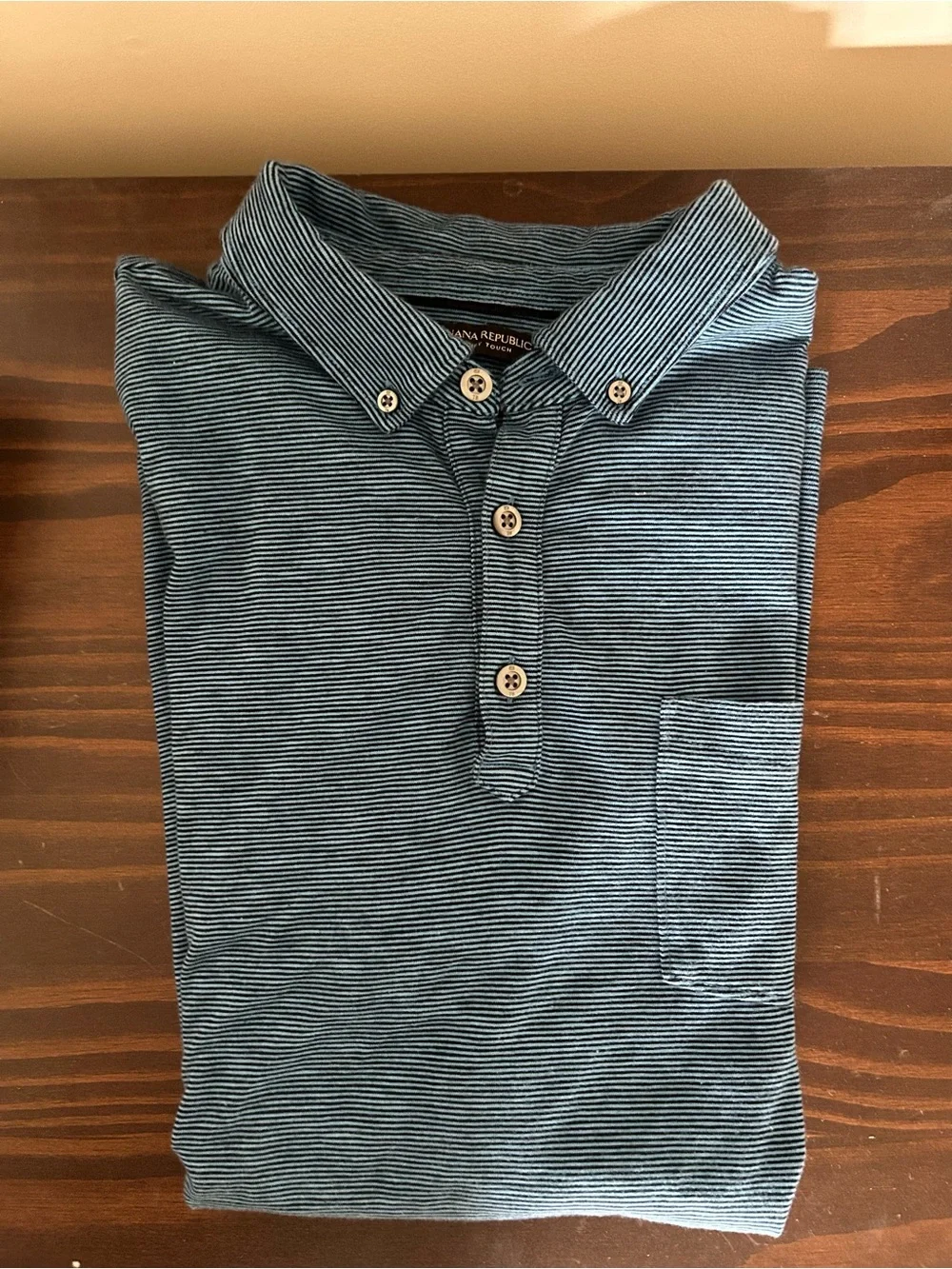 Banana Republic Luxury Touch Standard Fit Blue & Black Striped Polo - Men’s L